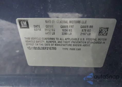 2014 Chevrolet Malibu 1Ls z USA, uszkodzony, nr VIN 1G11B5SL8EF216789